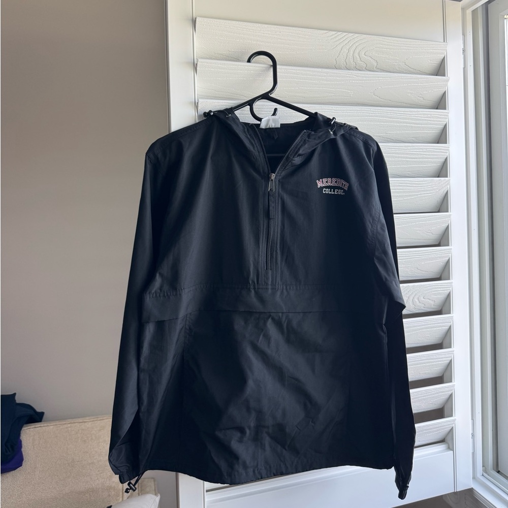 Meredith College Champion Black Pullover Windbreaker with Hood